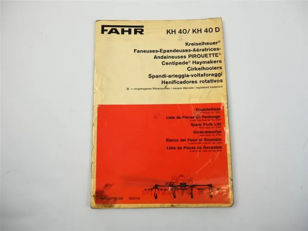 Fahr KH 40 40D Kreiselheuer Ersatzteilliste Spare Parts List 1971