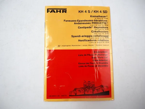 Fahr KH4 S SD Kreiselheuer Ersatzteilliste Ersatzteilkatalog 1973