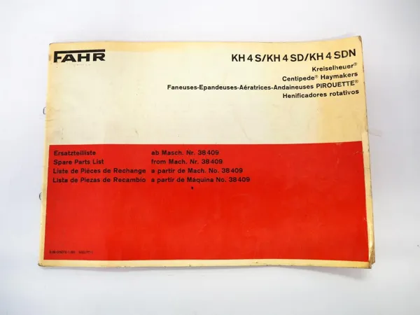 Fahr KH4 S SD SDN Kreiselheuer Ersatzteilliste Spare Parts List 1977
