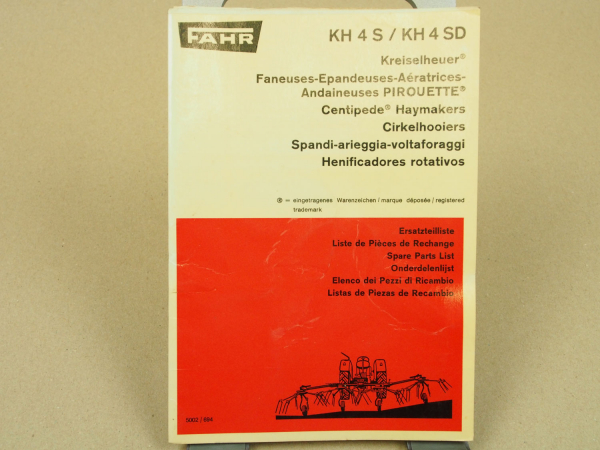 FAHR KH4S KH4SD Kreiselheuer Ersatzteilkatalog Ersatzteilliste 4/1969