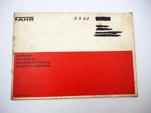 Fahr KH60 Kreiselheuer Ersatzteilliste Ersatzteilkatalog 1977