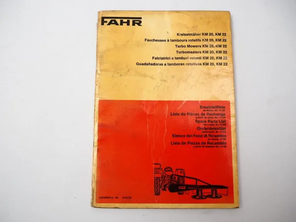 Fahr KM 20 22 Kreiselmäher Ersatzteilliste Ersatzteilkatalog 1973