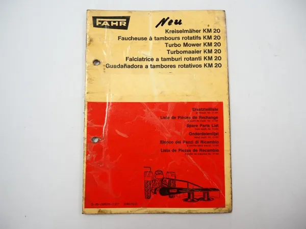 Fahr KM20 Kreiselmäher Ersatzteilliste Ersatzteilkatalog 1970 ab 11-101