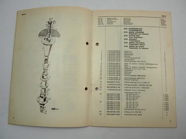 Fahr KM22 Kreiselmäher Ersatzteilliste Spare Parts List 1969