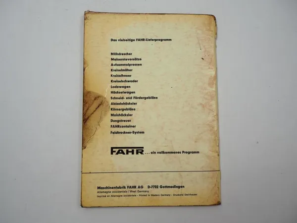 Fahr KM40 T TC Kreiselmäher Ersatzteilliste Ersatzteilkatalog 1973