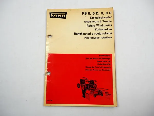 Fahr KS 6 6D 8 8D Kreiselschwader Ersatzteilliste Ersatzteilkatalog 1969