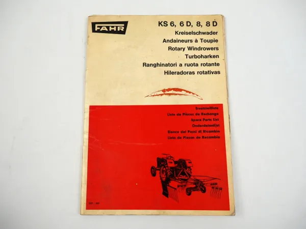 Fahr KS 6 6D 8 8D Kreiselschwader Ersatzteilliste Spare parts List 1969