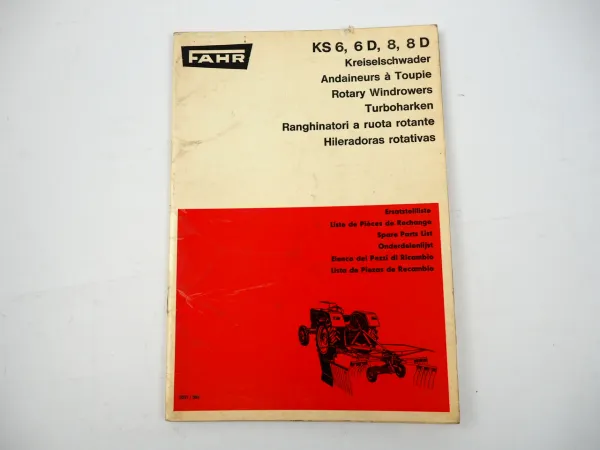 Fahr KS 6 6D 8 8D Kreiselschwader Ersatzteilliste Spare parts List 1969