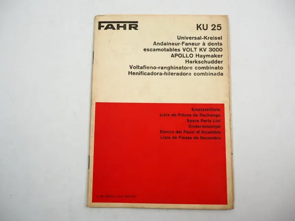 Fahr KU25 Universal Kreisel Heuwender Ersatzteilliste Ersatzteilkatalog 1973