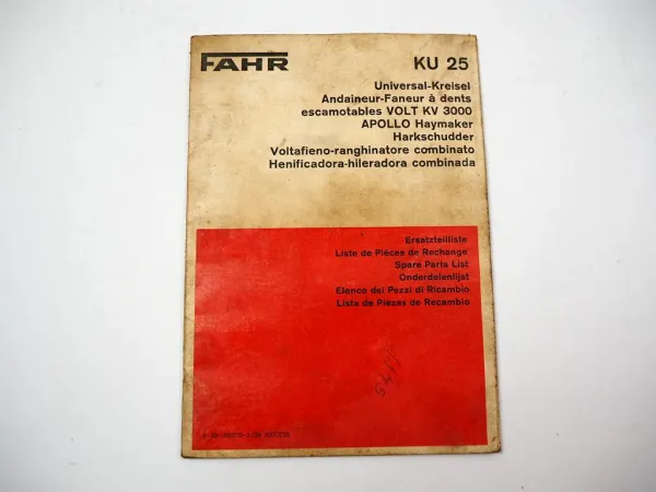 Fahr KU25 Universal Kreisel Heuwender Ersatzteilliste Ersatzteilkatalog 1973