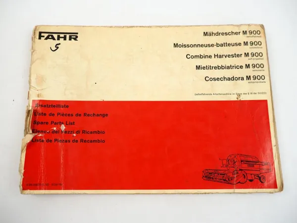Fahr M900 Mähdrescher selbstfahrend Ersatzteilliste Ersatzteilkatalog 1975