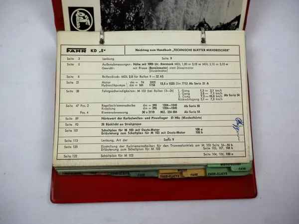 Fahr Mähdrescher MDL1 MDT150 MD4 MD5 Fahr-Claeys M73 M103 Technische Daten 1961