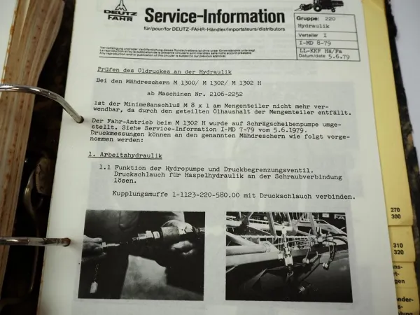 Fahr Mähdrescher Technische Mitteilungen 1974-85 M 600 750 900 1000 1102 1202 1300 1320 1302H 1322 1322H 1620H