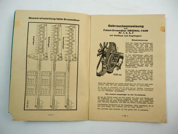 Fahr Patent Grasmäher Nr. 1 bis 4 Betriebsanleitung Ersatzteilliste 1940er Jahre