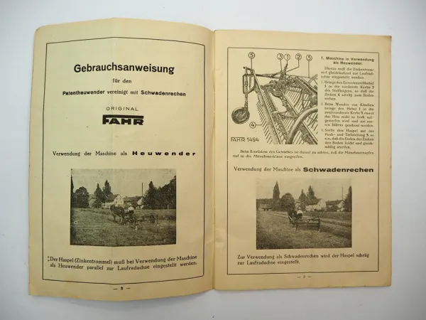 Fahr Patent Heuwender Schwadenrechen U5-U8 Betriebsanleitung Ersatzteilliste 42