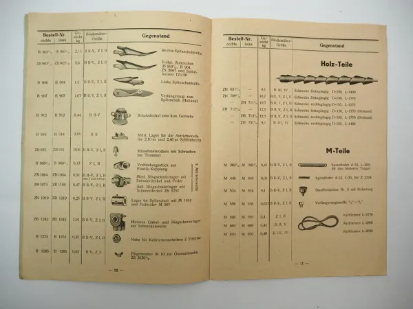 Fahr Schnecken Abteiler für Bindemäher Betriebsanleitung Ersatzteilliste 1949