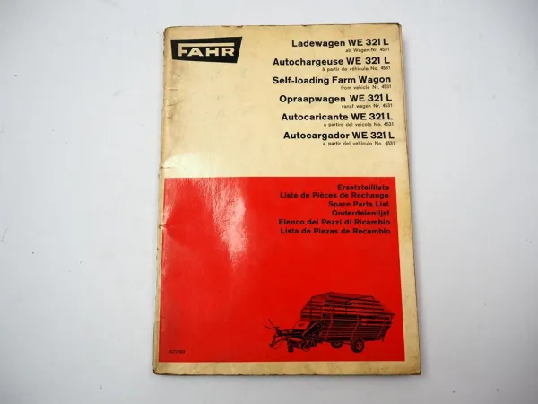 Fahr WE321L Ladewagen Ersatzteilliste Ersatzteilkatalog 1969 ab Wagen-Nr. 4531
