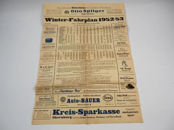 Fahrplan Eisenbahn Maintalbahn Aschaffenburg Obernburg Miltenberg Winter 1952/53