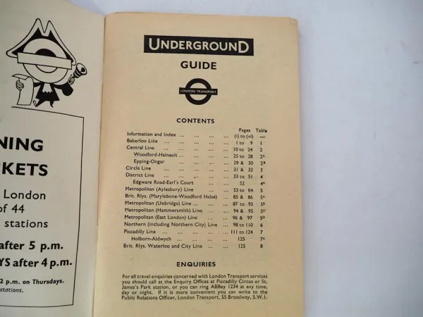 Fahrplan London Transport Underground Timetables 1958 U Bahn