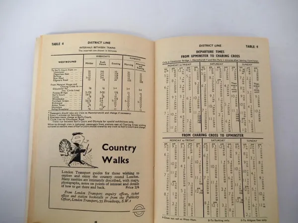Fahrplan London Transport Underground Timetables 1958 U Bahn