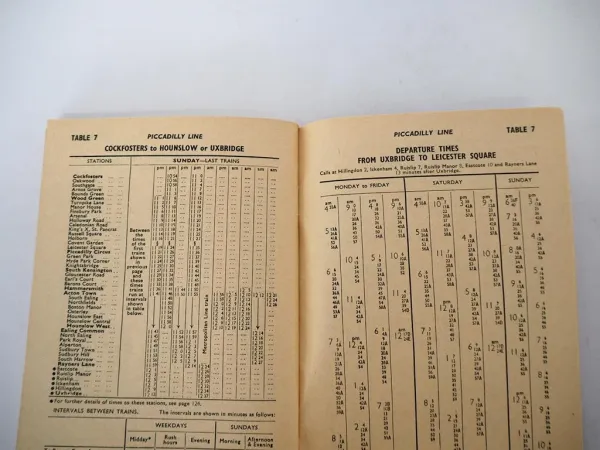 Fahrplan London Transport Underground Timetables 1958 U Bahn