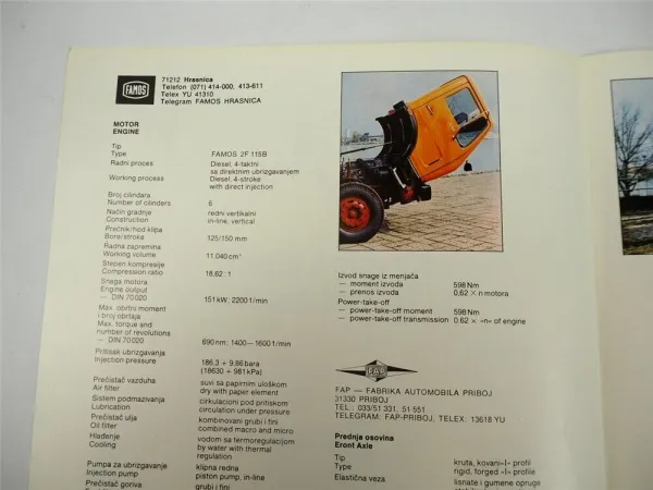 FAP Famos 1921BK LKW Tipper Truck Prospekt Brochure 1987 Beograd Jugoslawien