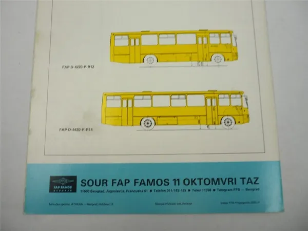 FAP Famos Dubrava 4220 4420 Omnibus Prospekt Brochure 1987 Beograd Jugoslawien