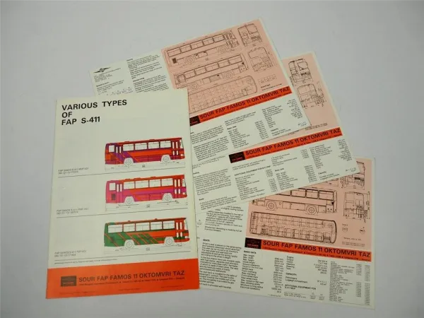 FAP Famos Sanos S411 Omnibus Prospekt Brochure 1987 Beograd Jugoslawien