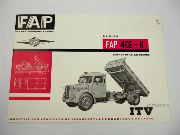 FAP ITV Beograd Jugoslawien 4GE-K Camion LKW Prospekt Brochure 1960er Jahre