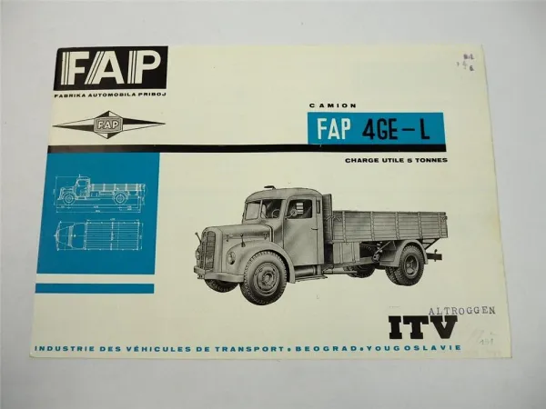 FAP ITV Beograd Jugoslawien 4GE-L Camion LKW Prospekt Brochure 1960er Jahre