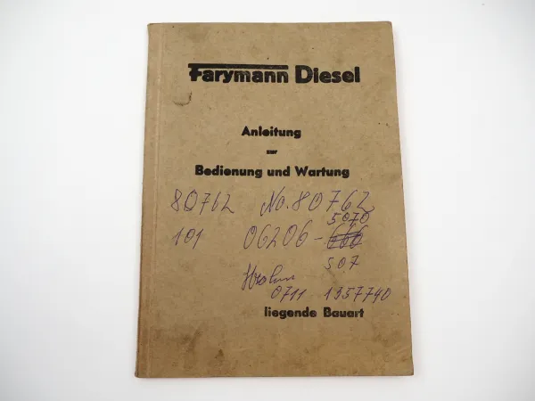 Farymann Diesel Motor liegende Bauart Viertakt Betriebsanleitung Wartung ca.1950