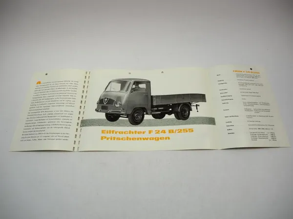 Faun F 24 B/255 Eilfrachter Pritschenwagen Prospekt Technische Daten 1950er J.