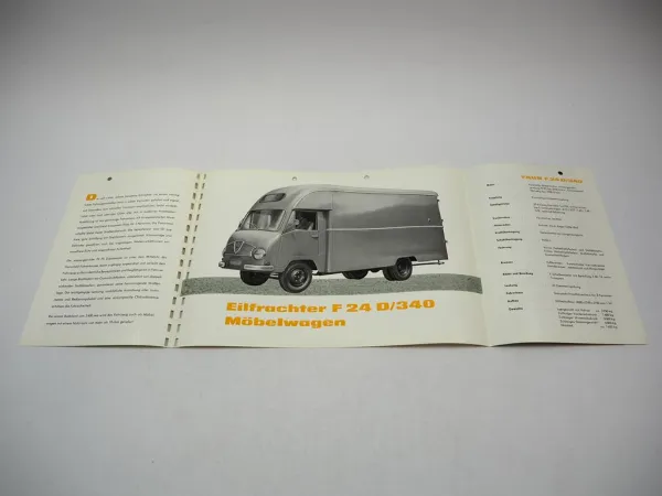 Faun F 24 D/340 Eilfrachter Möbelwagen Prospekt Technische Daten 1950er Jahre