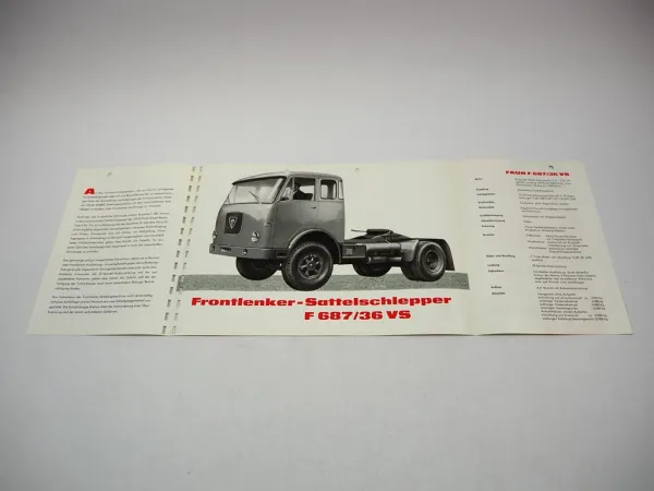 Faun F 687/36 VS Frontlenker-Sattelschlepper Prospekt Technische Daten 1950er J.