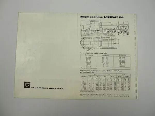 FAUN L1212/45 ZA Zugmaschine LKW Prospekt 1960er