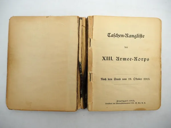 Felddienstordnung Taschen Rangliste XIII. Armee Korps Württemberg 1908/1913