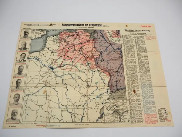 Feldpostbrief Wk1 Kriegsoperationskarte als Feldpost Brief ungelaufen ca. 1915