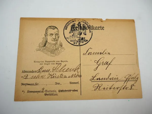 Feldpostkarte Stempel Frankreich Metz 1914 Schwere Küsten Mörser Batterie 2
