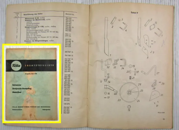 Fella Dreipunkt-Beetpflug Hannibal Ersatzteilliste Ersatzteilkatalog 06/1964
