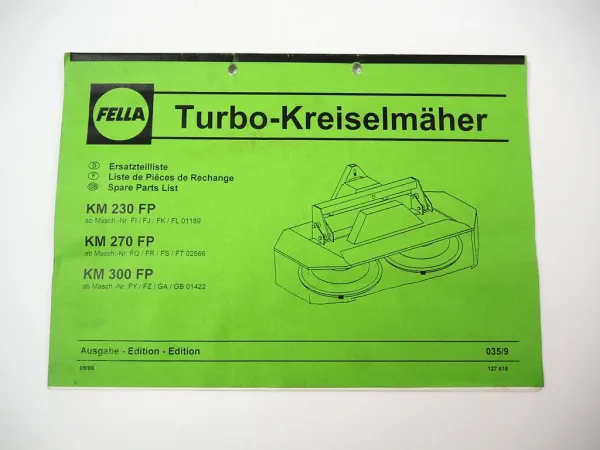 Fella KM 230 270 300 FP Turbo Kreiselmäher Ersatzteilliste Spare Parts List 2006