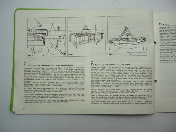 Fella KM 260 280 F Kreiselmähwerk Betriebsanleitung Ersatzteilliste 1988