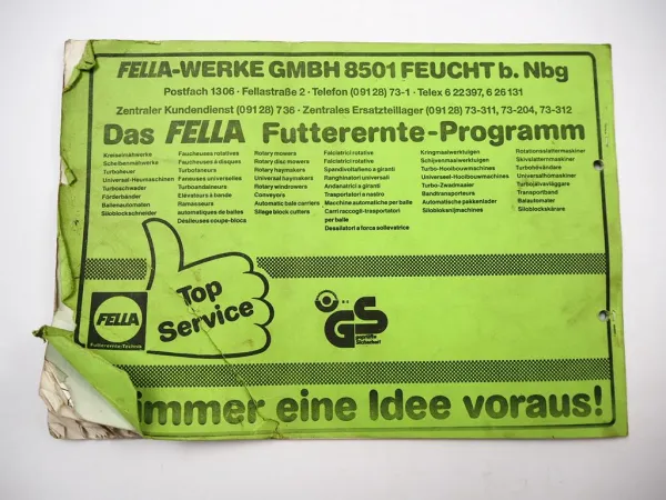 Fella KM 260 280 F Kreiselmähwerk Betriebsanleitung Ersatzteilliste 1988