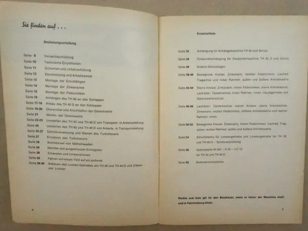 Fella TH 40 40D Turboheuer Betriebsanleitung Bedienhandbuch Ersatzteilliste 1971