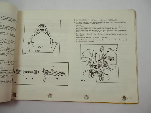 Fella TH520 Hydro Turboheuer Bedienungsanleitung Ersatzteilliste 1987