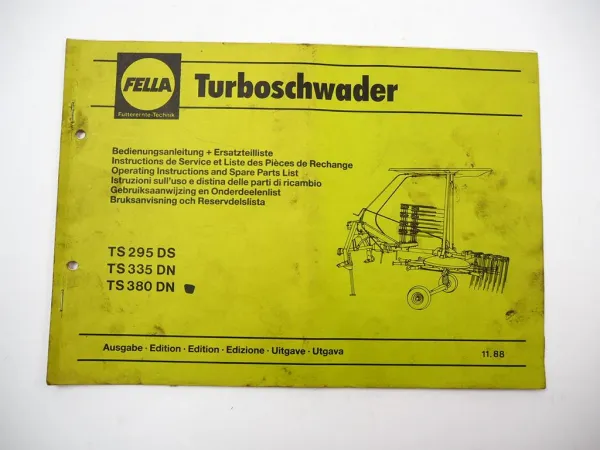 Fella TS 295DS 335DN 380DN Turboschwader Betriebsanleitung Ersatzteilliste 1988