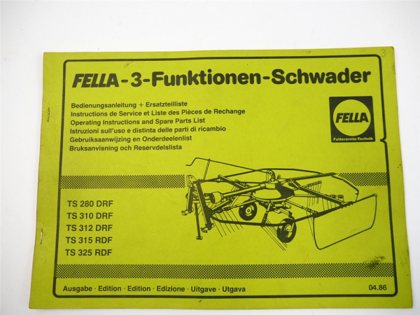 Fella TS280 310 312 315 325 RDF Turboschwader Bedienung Ersatzteilliste 1986