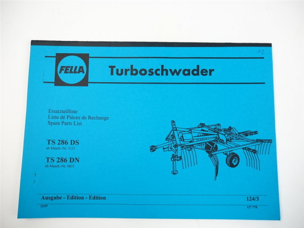 Fella TS286DS TS286DN Turboschwader Parts List Ersatzteilliste 12/1997
