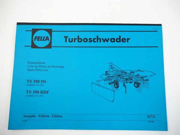 Fella TS350DS TS390RDF Turboschwader Parts List Ersatzteilliste 11/1997