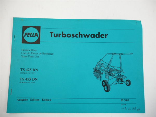 Fella TS425DN TS445DN Turboschwader Parts List Ersatzteilliste 1/1998