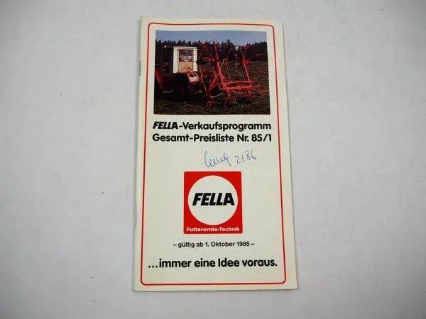 Fella Verkaufsprogramm Mähwerke Schwader Blockschneider Preisliste 1985